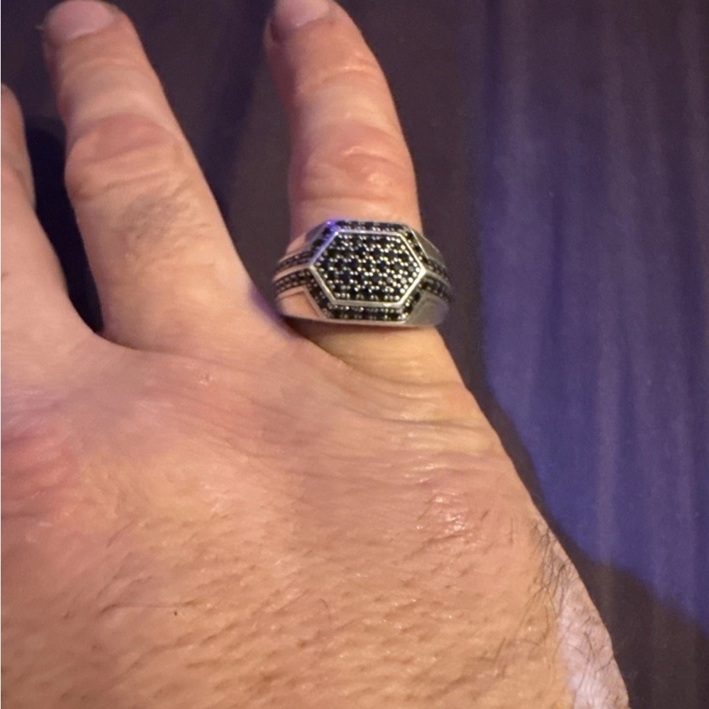 Effy Men's Hexagon Black Stone Stainless Steel Ring Size 10